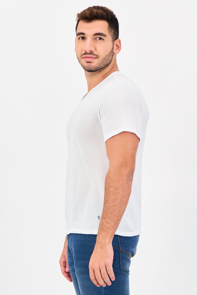 Frye Men V-Neck Short Sleeve Brand Logo T-Shirt, White - Image 4